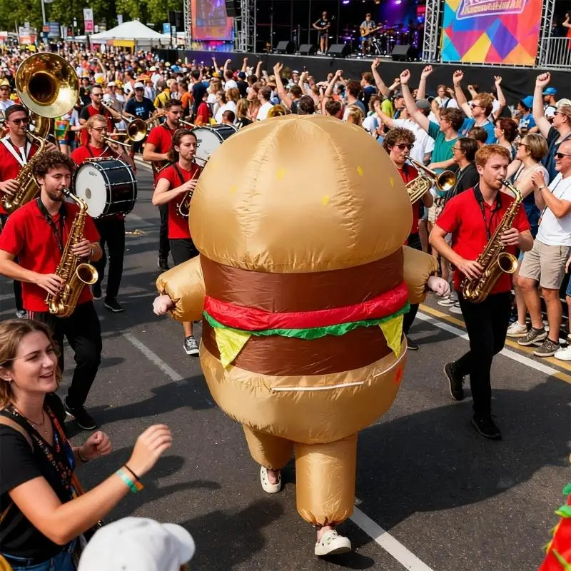 Adults Halloween Inflatable Hamburger Costume Full Body Blow Up Costume for Cosplay Themed Parties 87HA