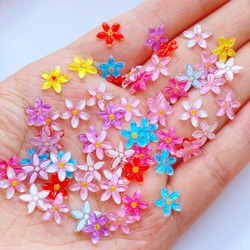 50Pcs New Cute Mini Shiny Flower Resin Figurine Crafts Flatback Cabochon Ornament Jewelry Making Hairwear Accessories