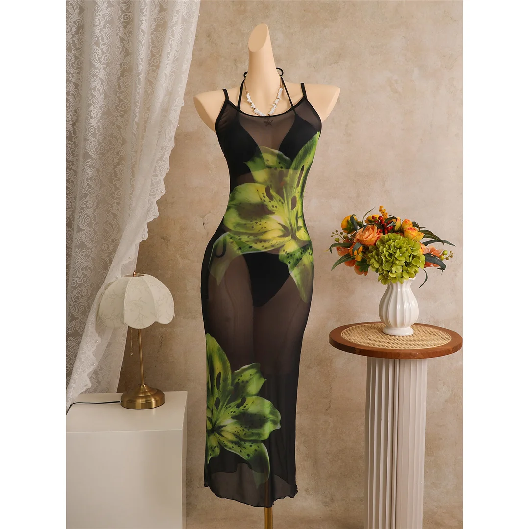 Mit Blumenmuster, Neckholder-Bikini, Damen-Badeanzug, dreiteiliges Bikini-Set, Badebekleidung, Badeanzug, Schwimmbekleidung V8204 – Detail 13