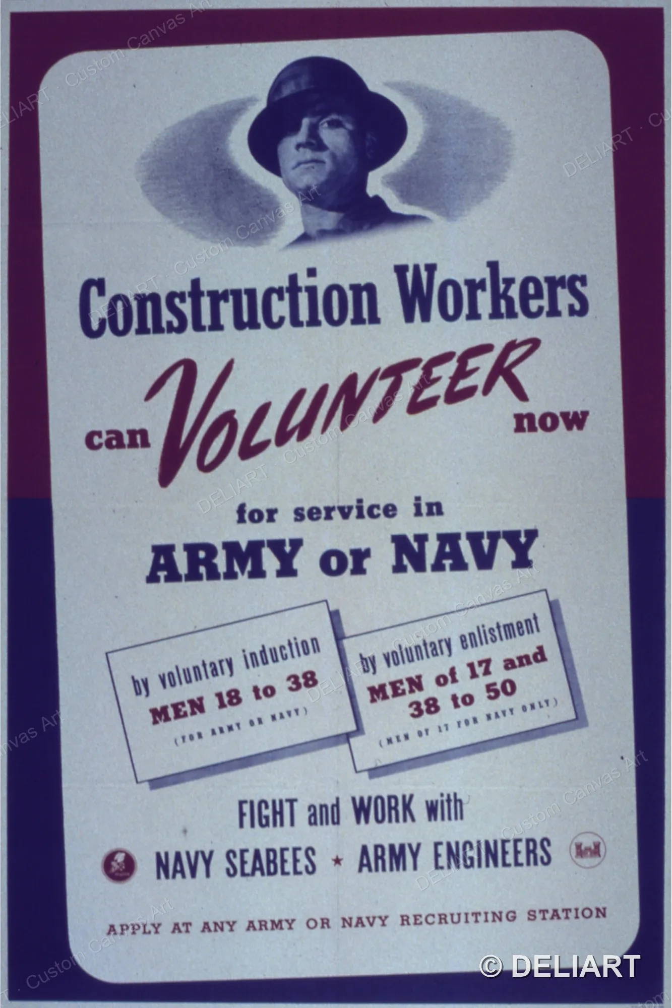 Construction Workers Can Volunteer Now for Service in Vintage WWII Propaganda Canvas Wall Art Poster Print Home Decor Unframed