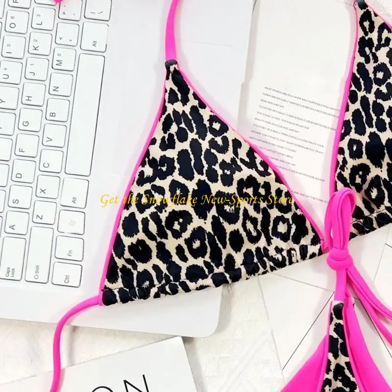 E56D Dames Tie Side Side Swimsuit Tweede stuk badpakken Leopard Print Halter Set