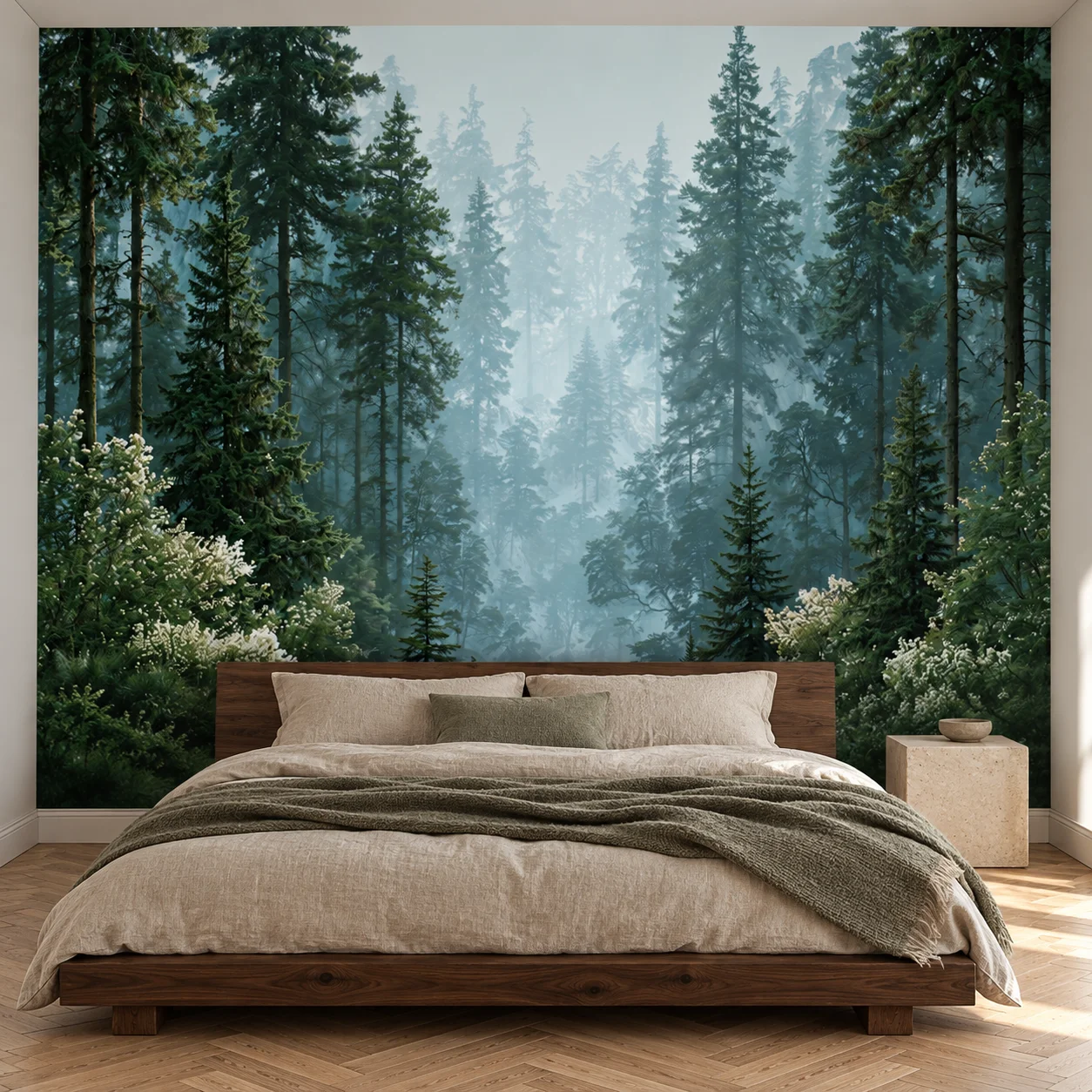 ForestWallpaper Mural Hazy Evergreen Trees Nature Landscape Living Room Bedroom Wall Decor Non Self Adhesive Botanical Woodland