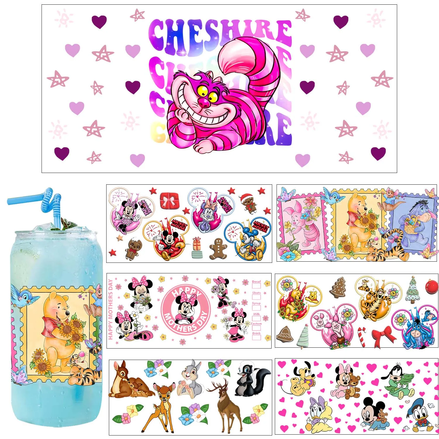 Popular Cute Cartoon family UV Sticker Party DIY Decals 3D transfers uvdtf tumbler seal stickers 16oz uv dtf cup wraps