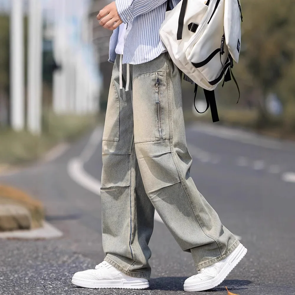 Tooling jeans men's wide-leg pants versatile casual trousers