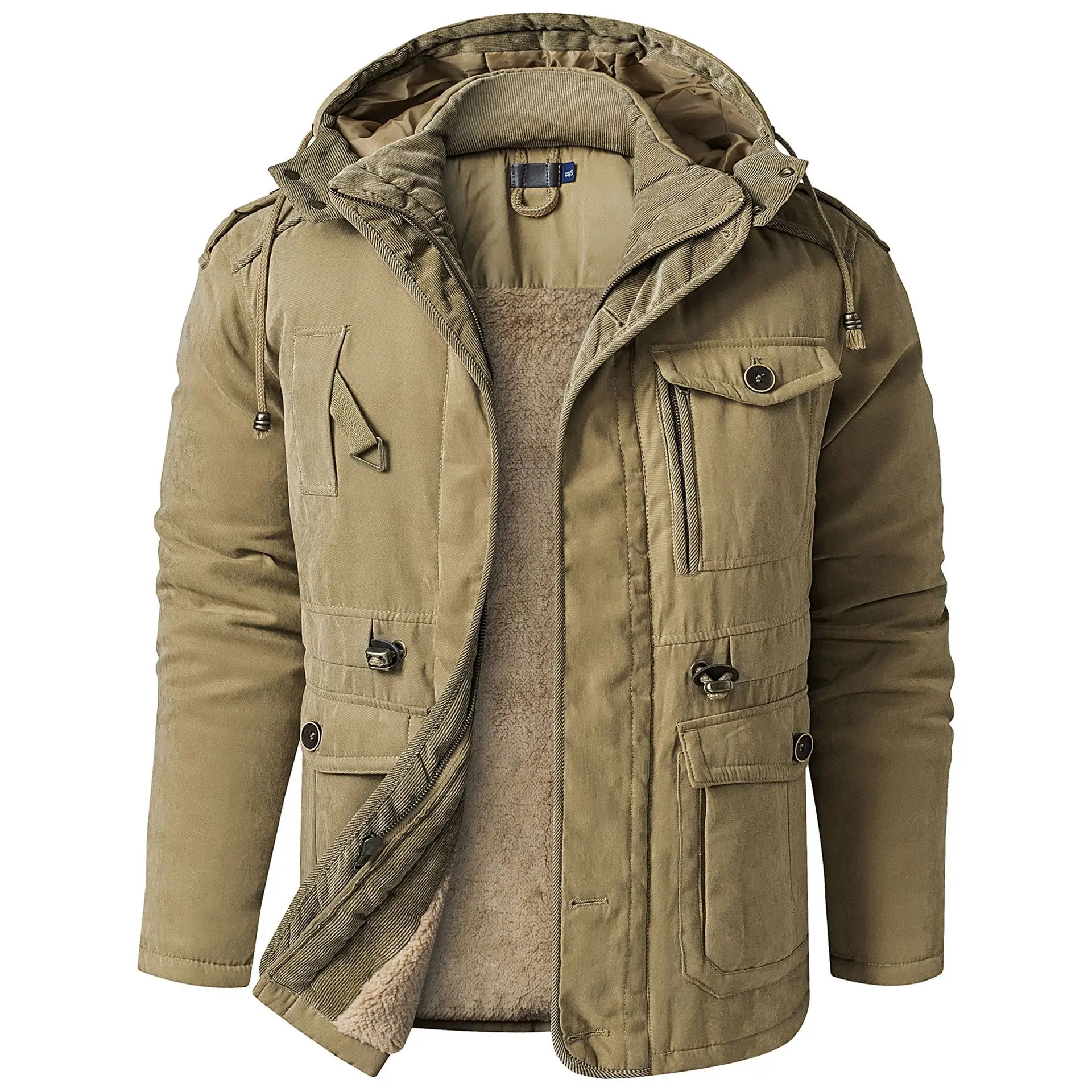 Man Jacket Winter New Thicken Cold-proof Long Sleeve Pocket Male Cargo Coat Mid Length Outdoor Windproof Loose Men Outerwear