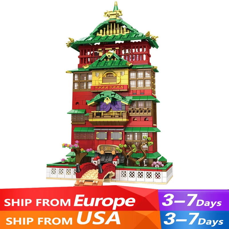 Movie MOC 66032 Oya Mysterious Town Hot Spring Restaurant Model 1868PCS Building Blocks Brick Puzzle Toys for Children Gift