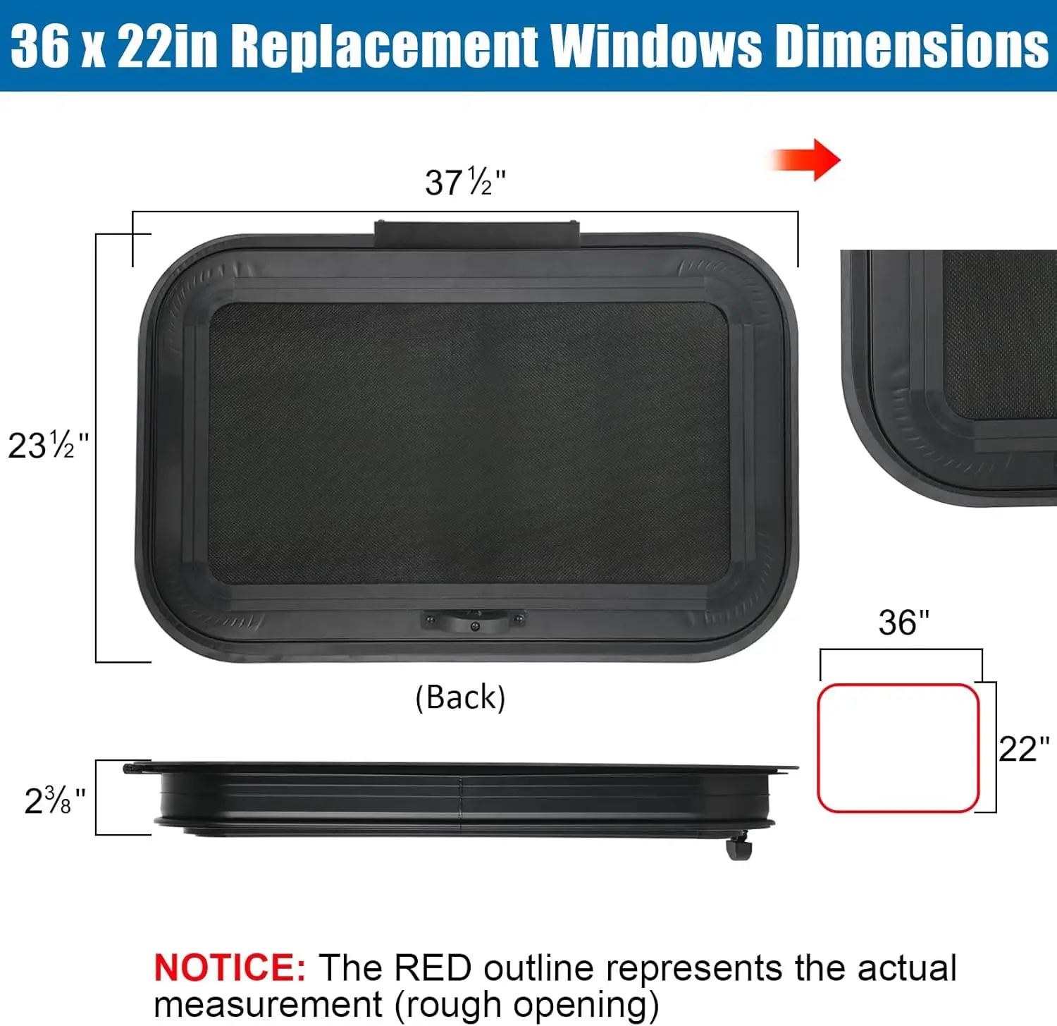 FY Frameless Aluminum Tempered Glass RV Window 36