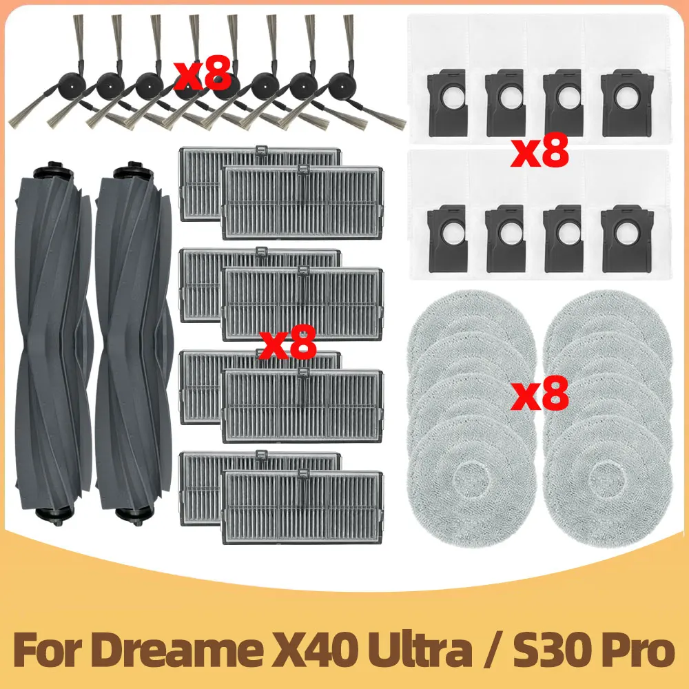 Accessory Compatible For Dreame X40 Ultra / L40 Ultra/ S30 Pro Ultra, Main Side Brush Mop, Dust bag, Filter,