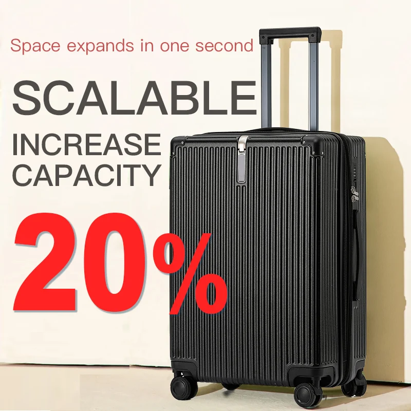 sushimu Suitcase Wide Handle Travel Suitcase Men 20 24 26 Carry-On Luggage Women PC  Trolley Case Can expand capacity