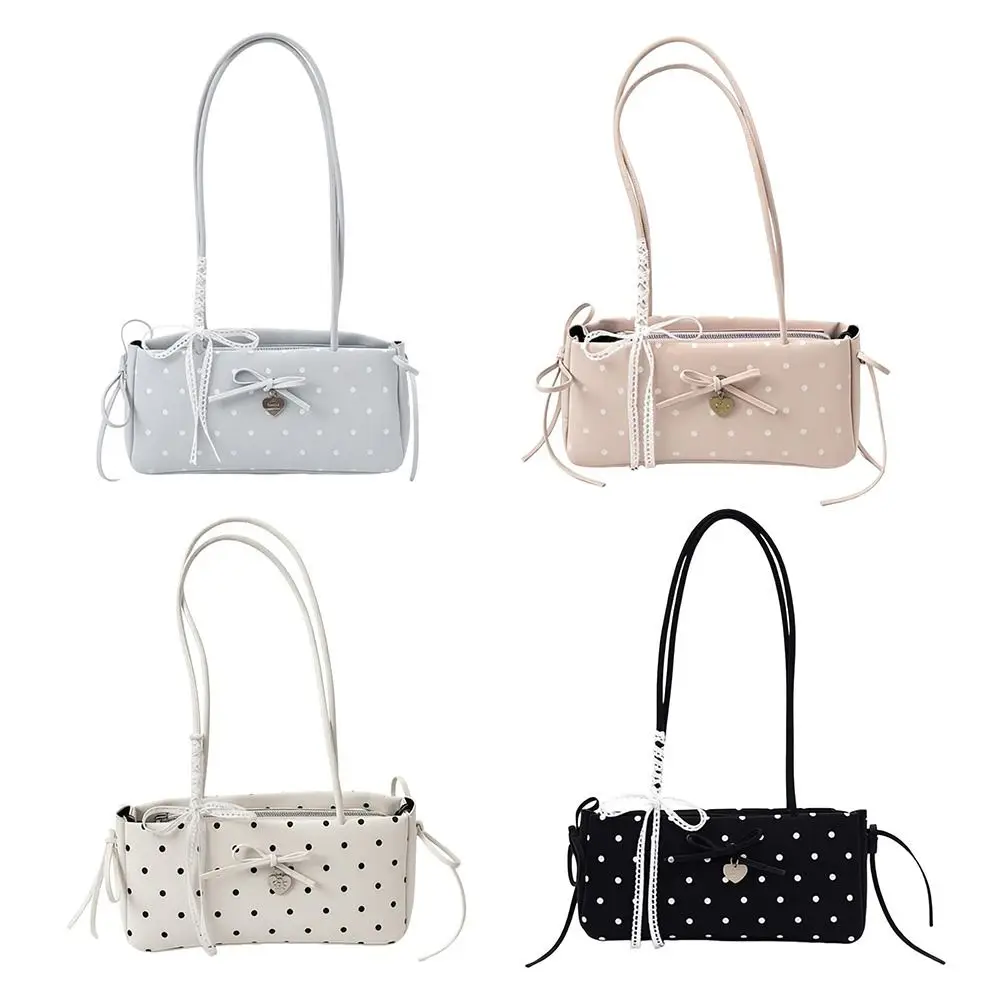 Modische Y2k Kissen-Tasche mit Polka-Dots und Charm-Anhänger, Große Kapazität, Langer Schulterriemen, Schultertasche für Damen – Detail 8