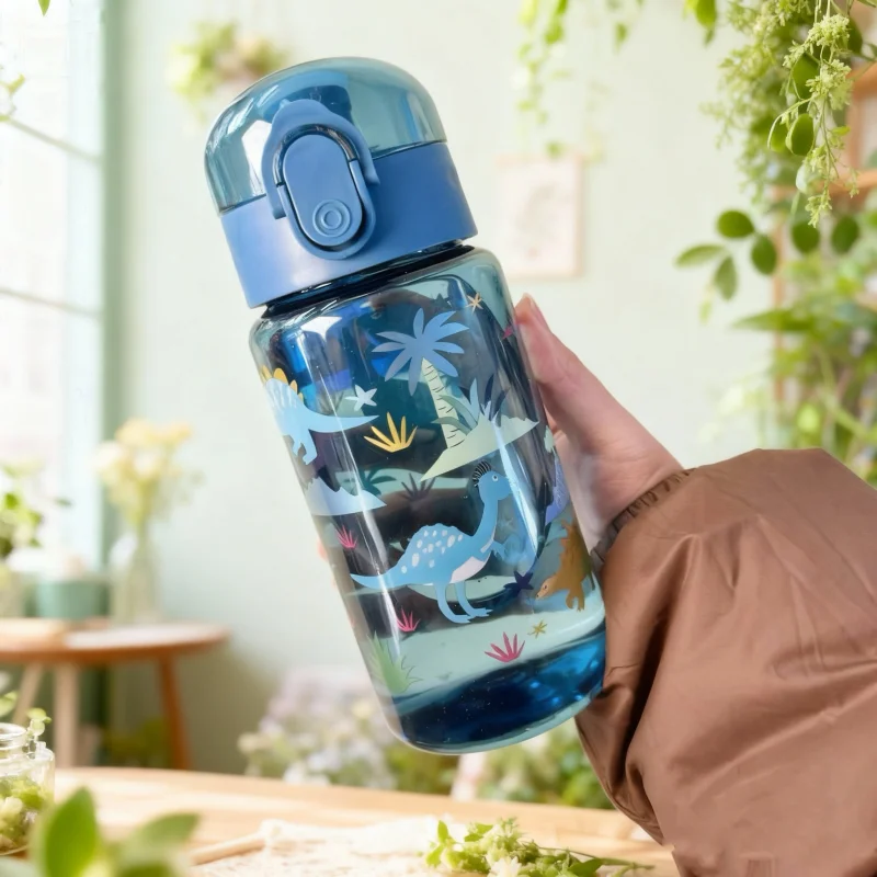 Transparent Water Cup with Ctue Cartoon Patterns – 550ML Vivid Color, Fade-Resistant, Leak Proof & Stylish, Durable，Student Gift