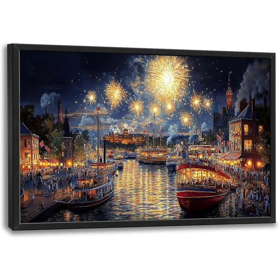 Firework Night Sky diamond painting Oversized European City Landscape diamond embroidery Venice Water City Boats Home Decoration