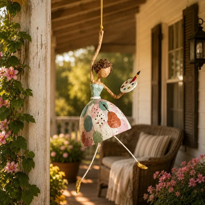 Hand Painted Ballerina Lady Figurine with Dangling Legs Whimsical Dancing Lady Hanging Ornament Vintage Women's Shaped Decor