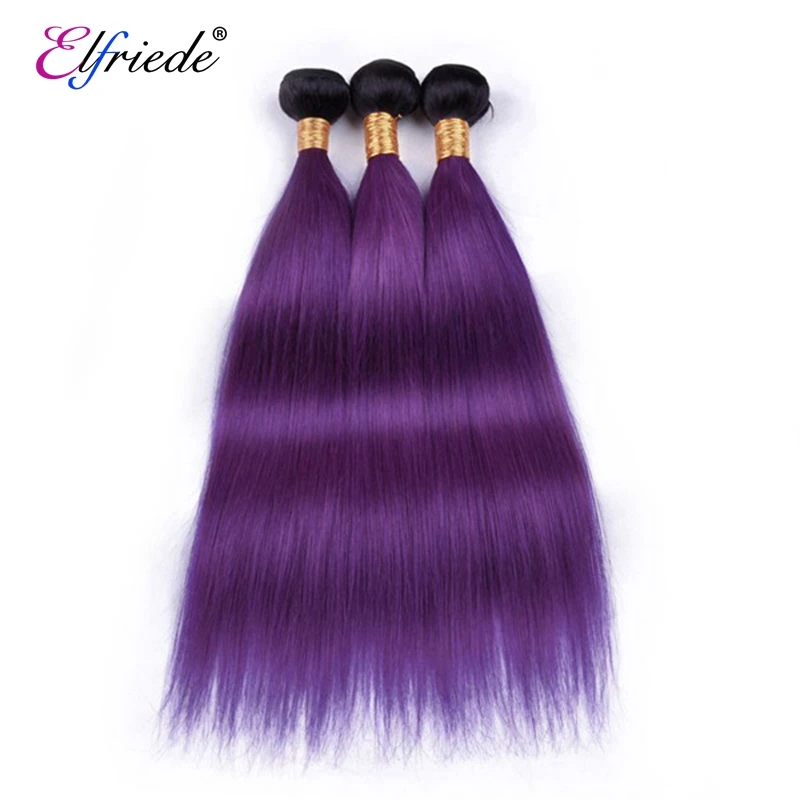 Elfriade-extensiones de cabello humano brasileño, mechones rectos de color ombré 1B/morado, 3/4 mechones, Ofertas