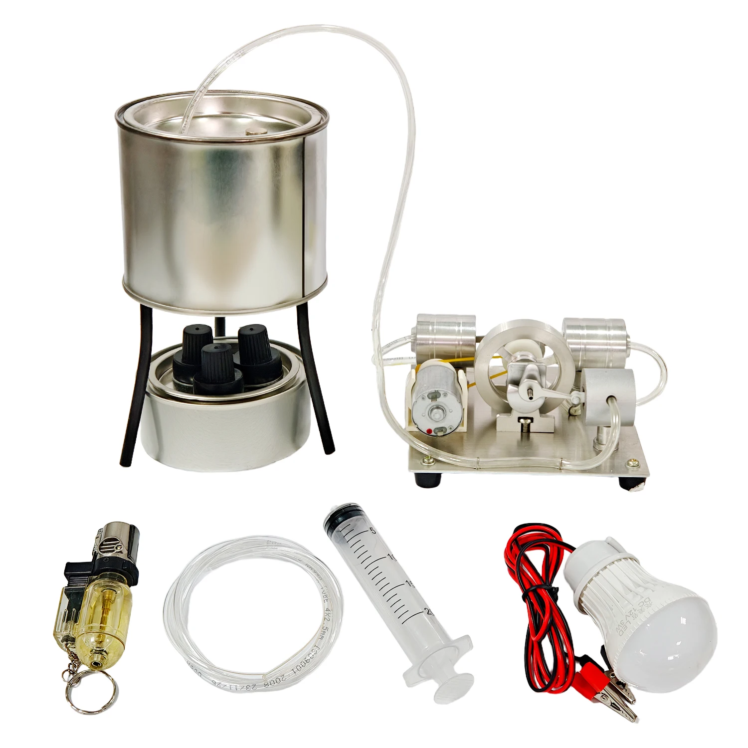 Stirling Wart Reciprocating Steam Engine Generator Model  Generator with Light Bulb  DIY Physics Experiment Toy