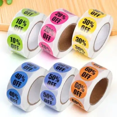6 Gulungan Stiker Diskon Persen Label Bulat Berwarna untuk Toko Ritel Supermarket Label Harga Label Ritel