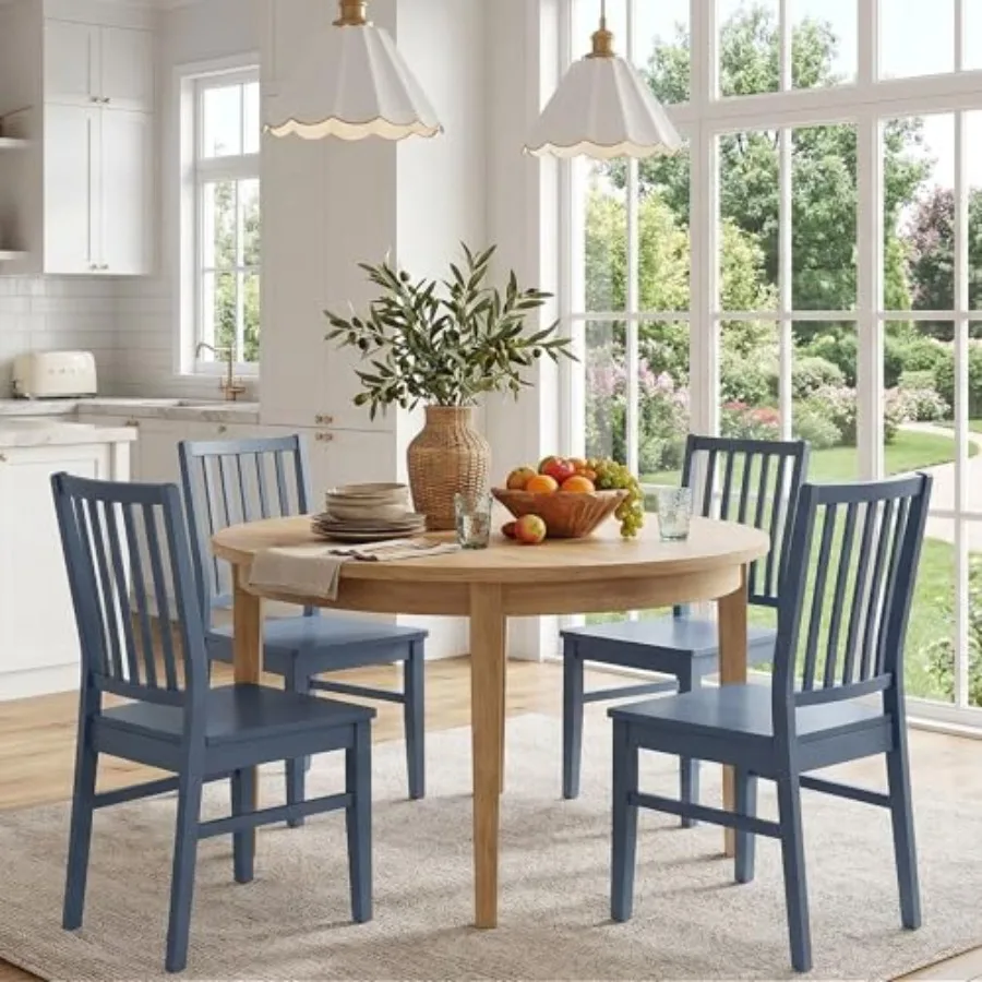 

Blue Wood Dining Chairs Set of 4 Farmhouse Kitchen Chairs with High Backrest and Wooden Legs Armless Dining Side Chairs for Kit