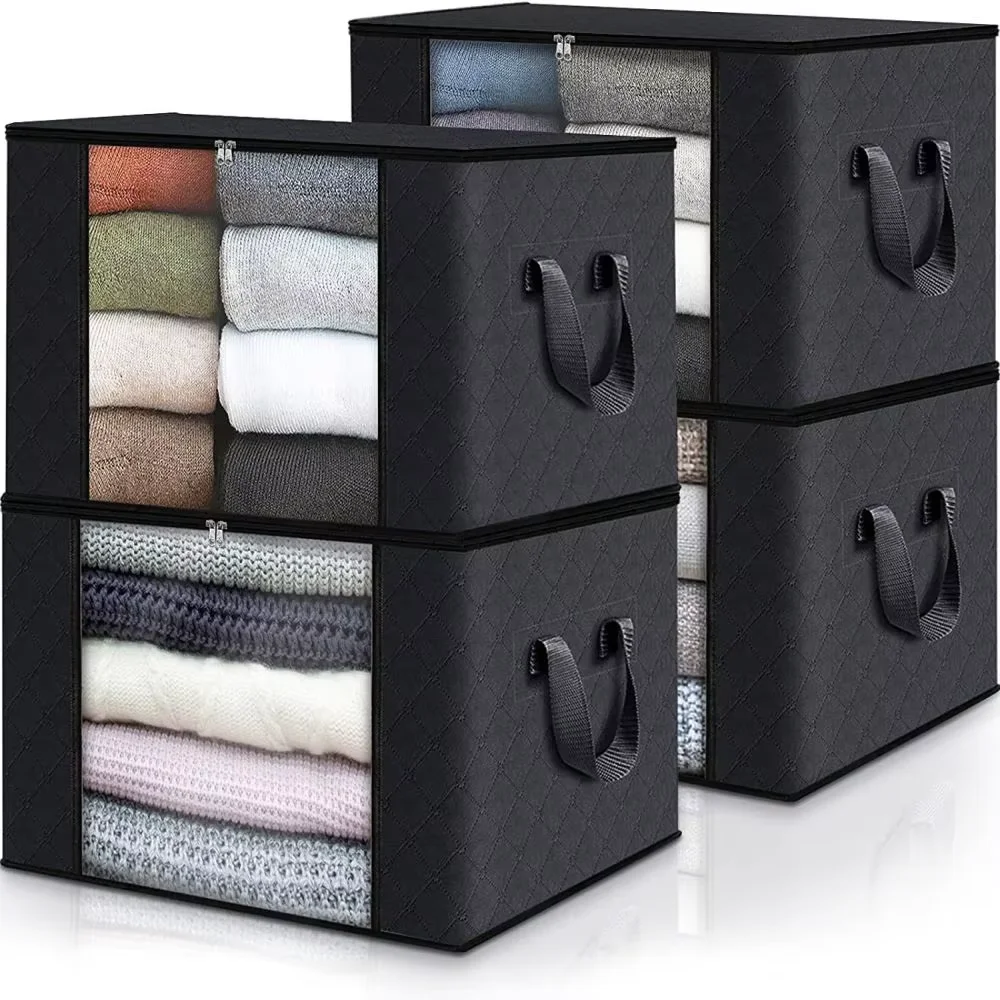 KUUJOJO Large Storage Bags 4 Pack Clothes Storage Bins Foldable Closet Organizers Storage Containers for Blanket Comforter Cloth