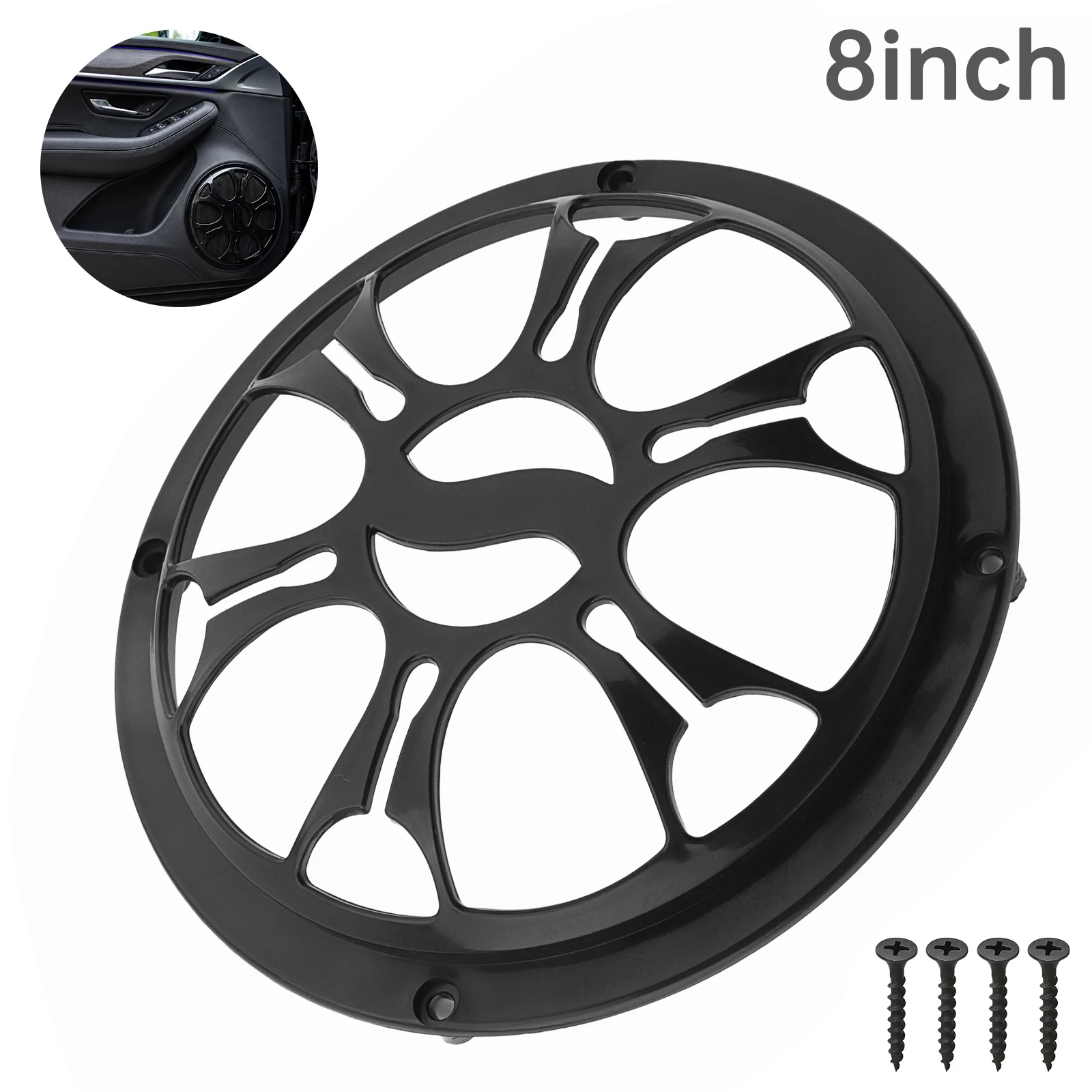 8 in Car Speaker Grille, Black Hollow Flower Shape, for Door Speakers and Subwoofers