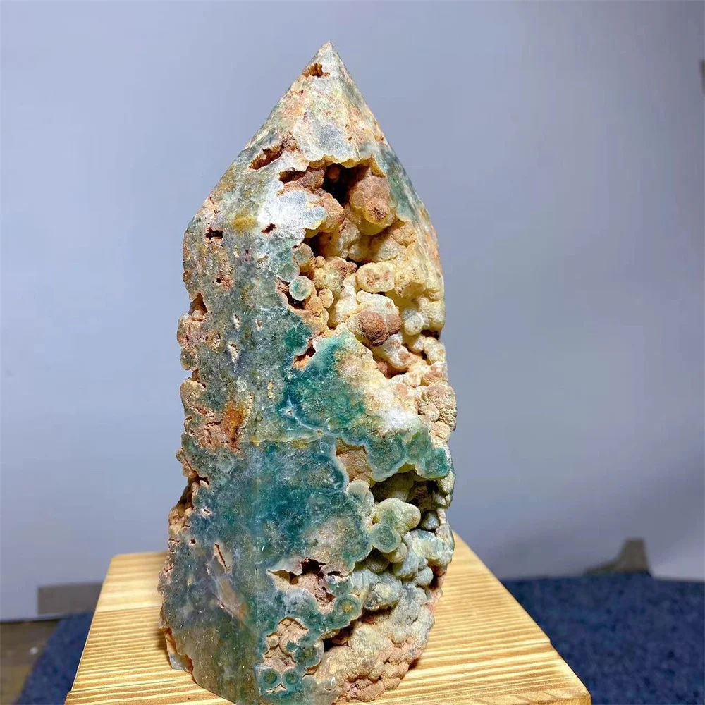 Natural Crystal Wand Grape Stone  Green Prehnite Mineral Geode Tower Reiki Meditation Energy Home Decor For Room