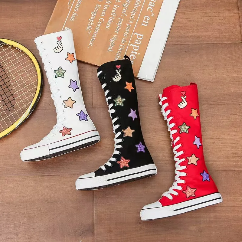 Autumn New Children's Canvas Boots High Tube Unisex Shoes Star Printed Fashion High Boots Korean Style Baby Canvas Shoes 29-37