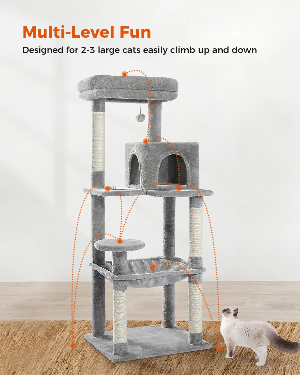 

56.3" Plush Sisal Scratcher with 2 Door Condo House Cat Tree