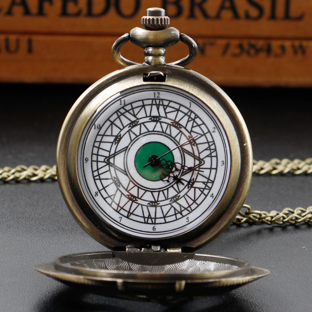 Strange Gold/Black/Bronze/Grey Antique Retro Eye Shaped Skeleton Quartz Pocket Watch With Necklace Chain Dropshipping