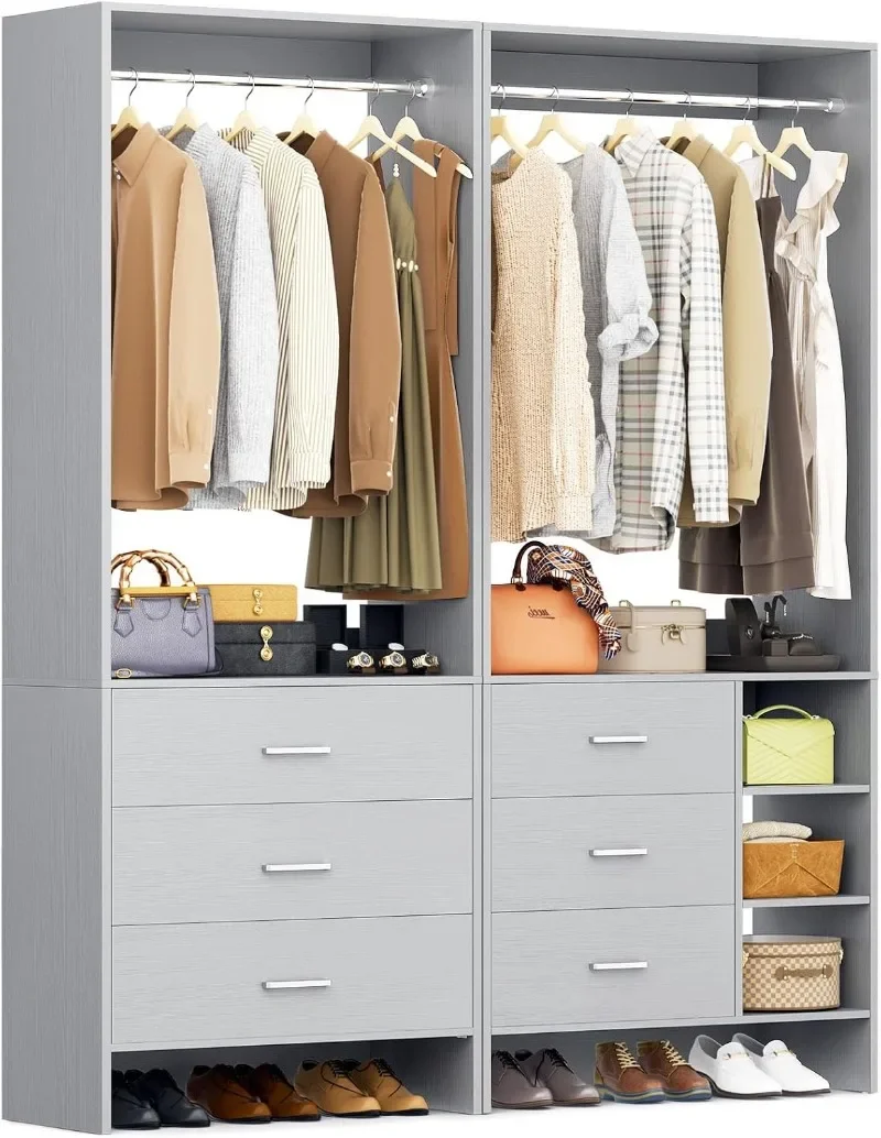 Aheaplus Closet System with 6 Drawers, 4.5ft Wood Closet Organizer System, Walk-in Closet or Small Closets Wardrobe Clothes Rack