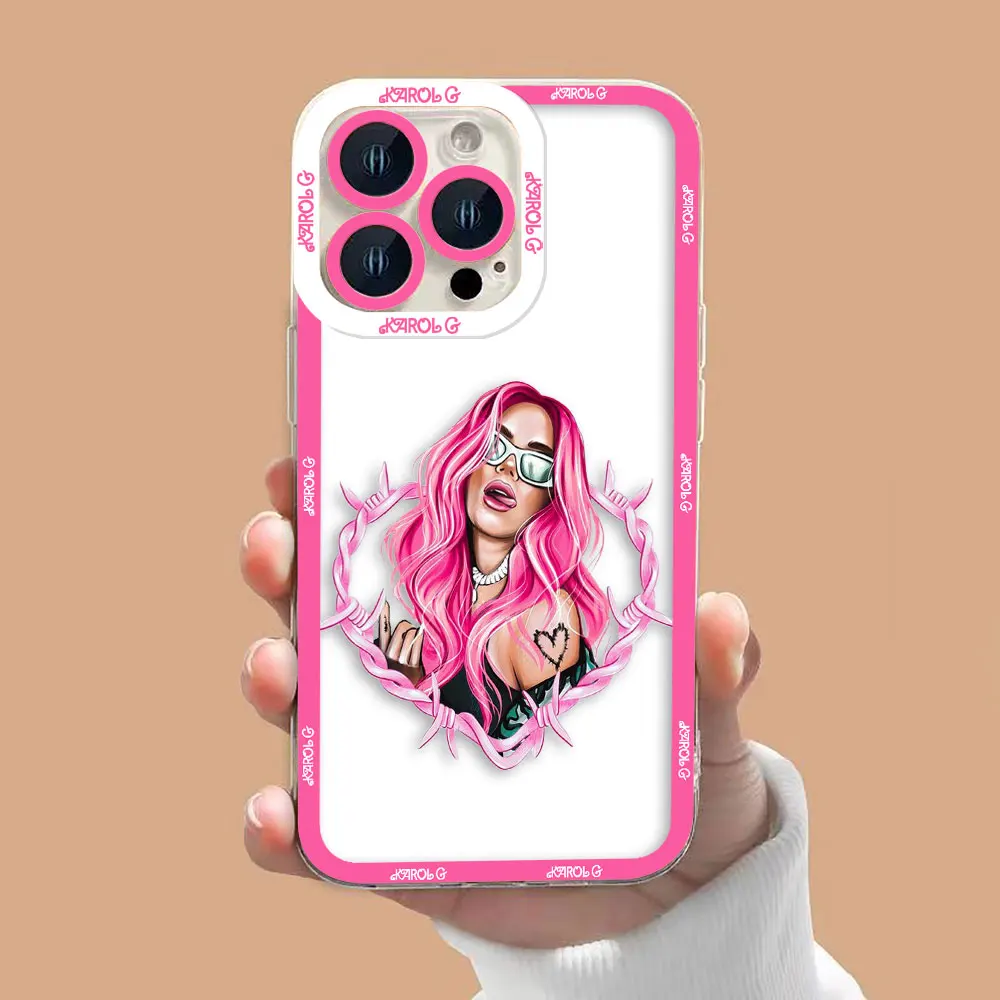 K-Karol G B-Bichota With Pink Hair in Heart Cover Clear Phone Case For iPhone Apple 15 14 12 13 11 Pro 8 7 Plus X XR XS Max Case