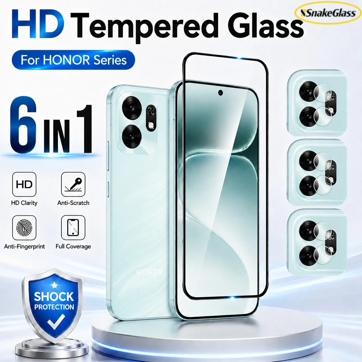 

For Honor 300 Pro 500 600Pro 90 GT 400 Smart 90 Lite 90 70Pro+ 80SE 60 3PCS HD Tempered Glass + 3PCS Camera Lens Film Full Cover