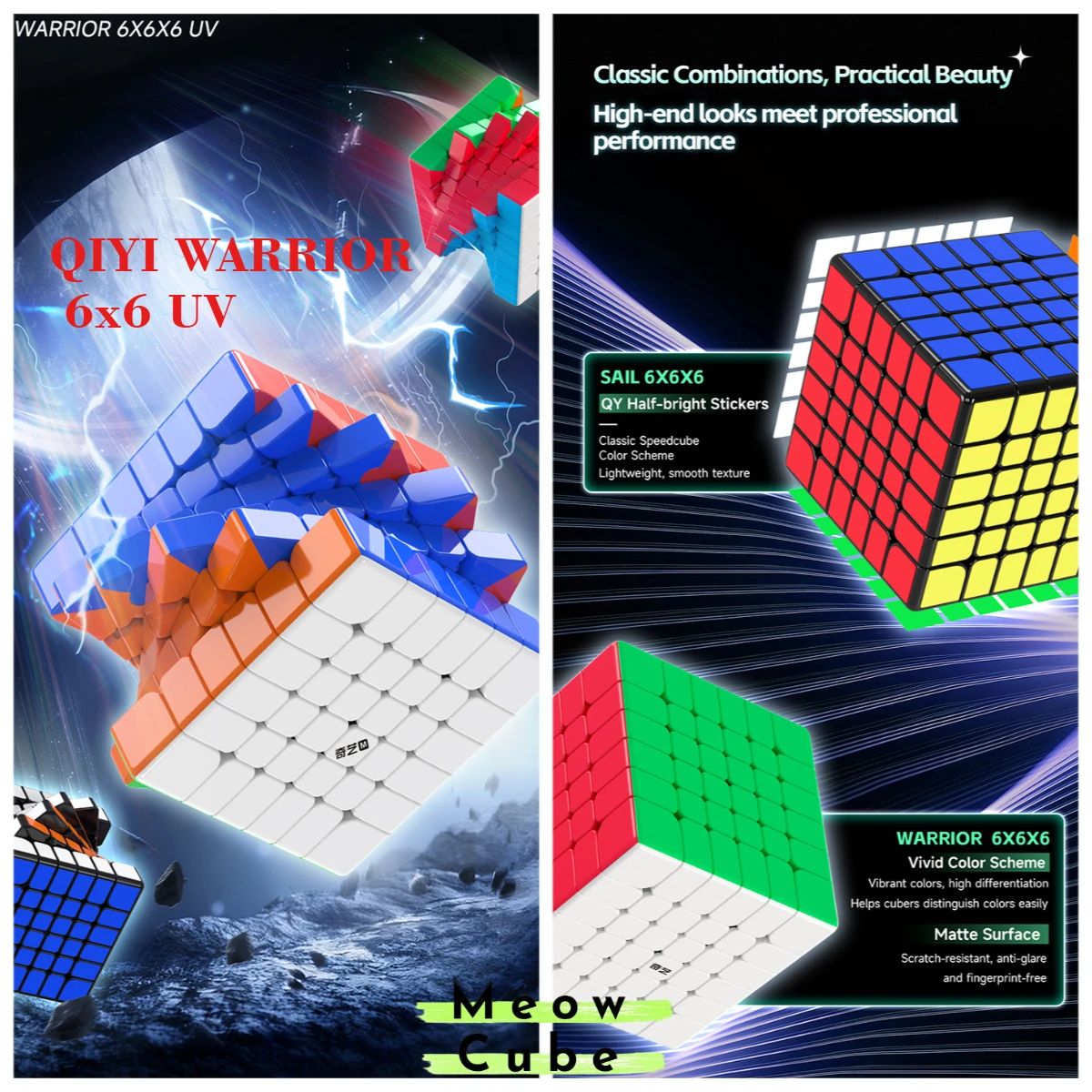 [MeowCube] QiYi 6x6 Warrior UV Cube Speed Cubo Hands-on Stickerless Magic Puzzle Cube Speelgoed voor Cubo 6 Lagen Speedcube UV Gecoat