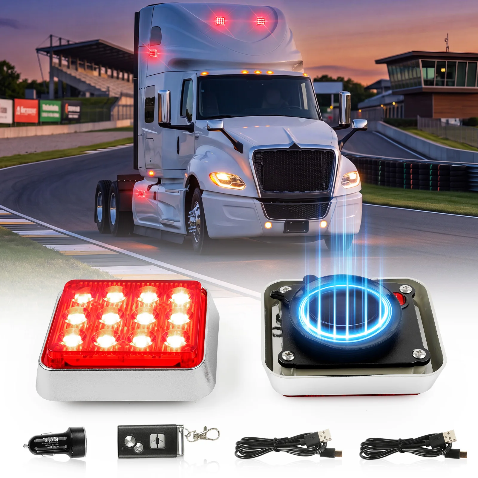 2PCS 12 LED Magnetic Wireless Strobe Lights Emergency Warning Light Rechargeable Waterproof Hazard Beacon for Truck Trailer Snow