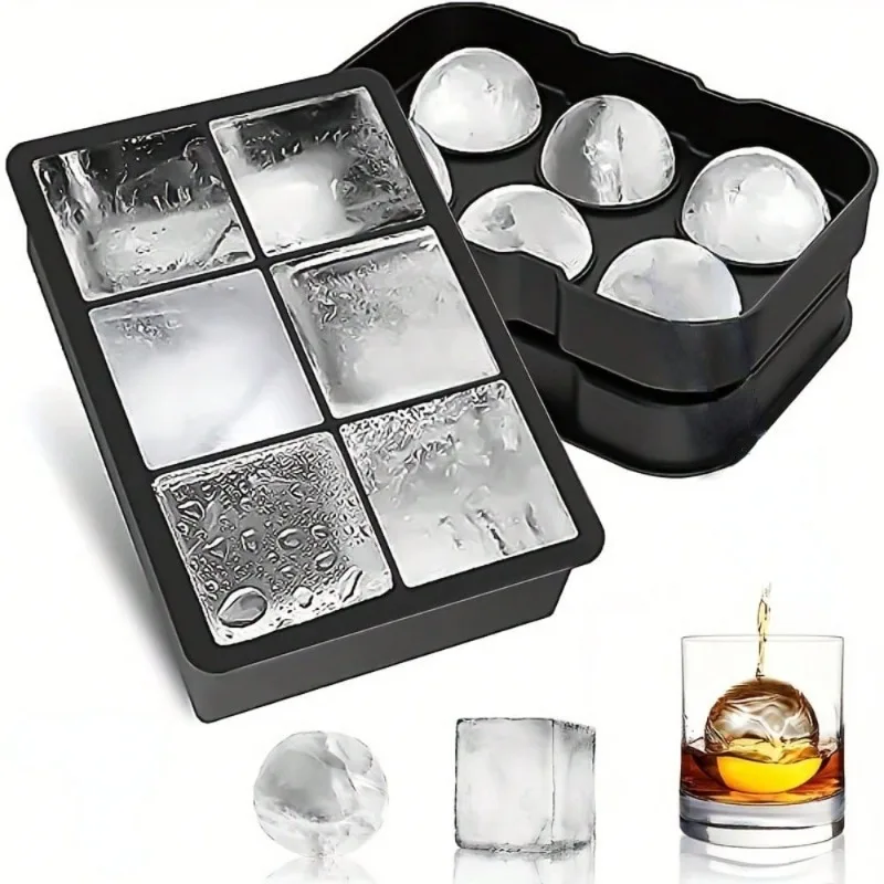Premium Silicone Ice Cube Tray with Lid Large Square and Ball Ice Mold for Crafting Cocktails Beverages and Food Preservation