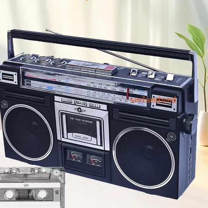 Gravador de rádio de alto-falante duplo estéreo retrô Conveniente unidade de fita Bluetooth USB cartão TF