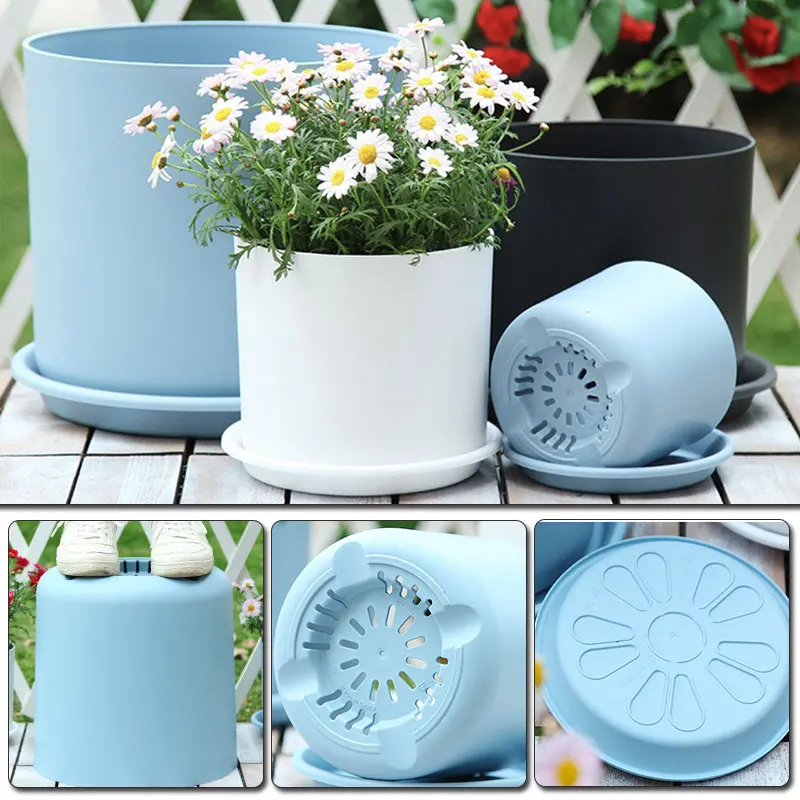 

5Pcs Plastic Flower Pot Gardening Small Round Pot,Succulent Plants Pot with Tray Green Dill Flowerpot Home Office Decor 3 sizes