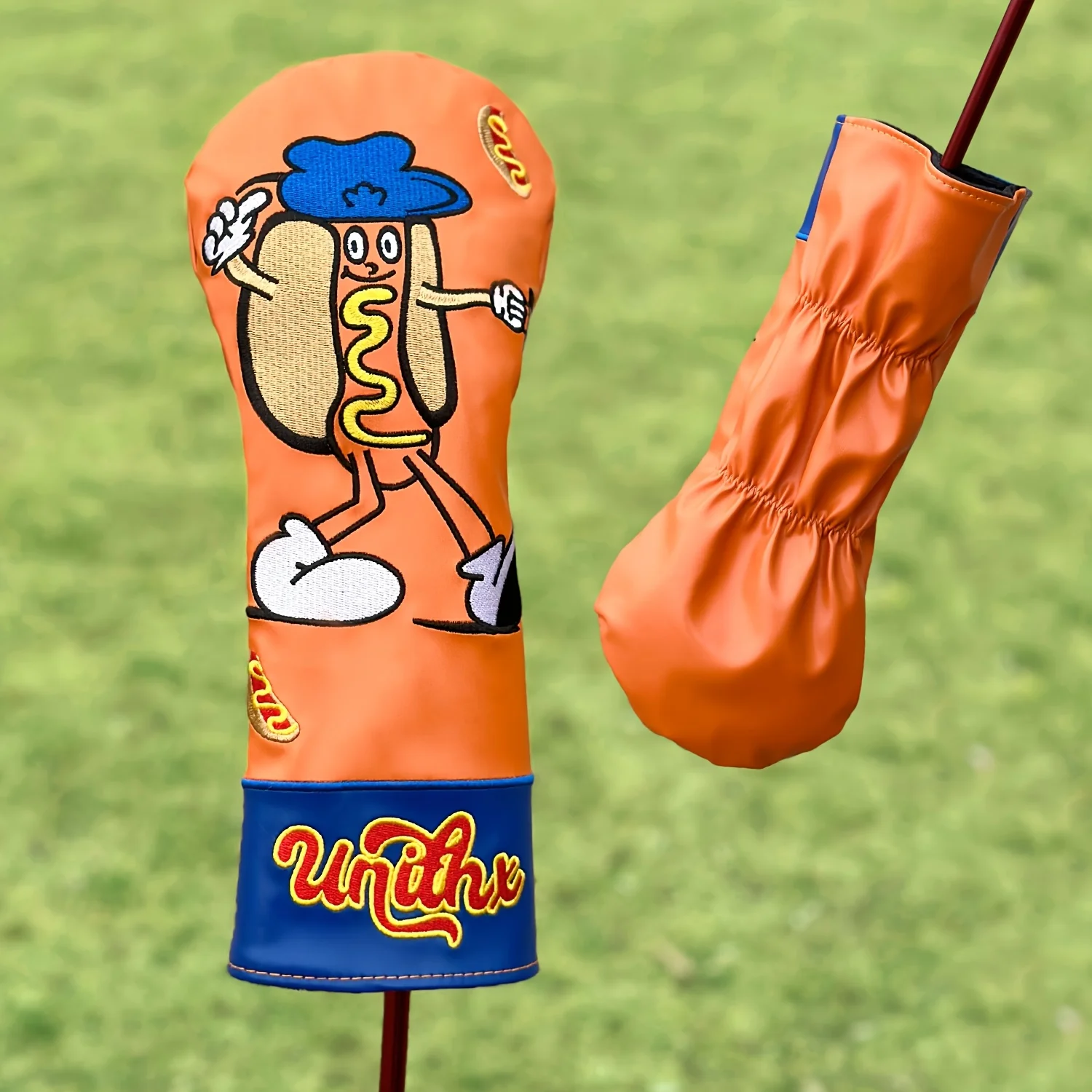1pc/4pcs Hot Dog Golf Club Head Cover|Orange Protective Cover for Driver, Fairway, Hybrid - Durable Sports Accessory for Golfers view 4