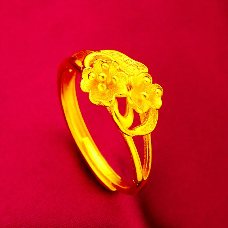 24K Gold Flower Matte Fashion Open Ring Women's AU999 - Seamless body, skin-friendly matte, finger-fitting opening