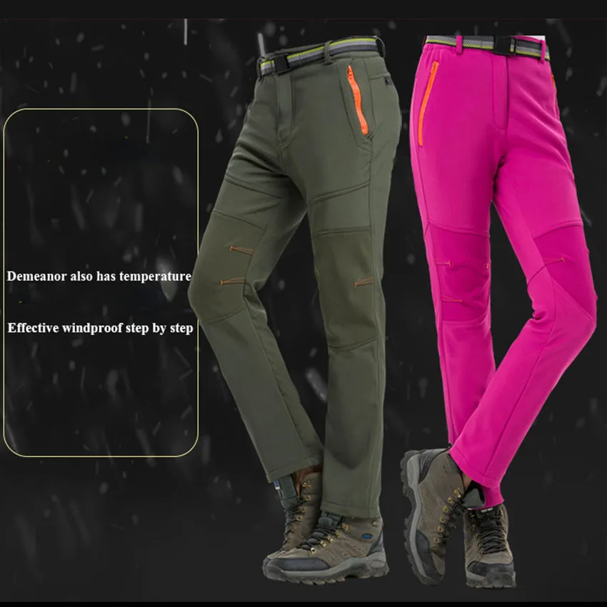 NUONEKO Softshell Fleece Pants Women Mens Camping Hiking Pants Outdoor Fishing Skiing Waterproof Windproof Male Trousers PM23