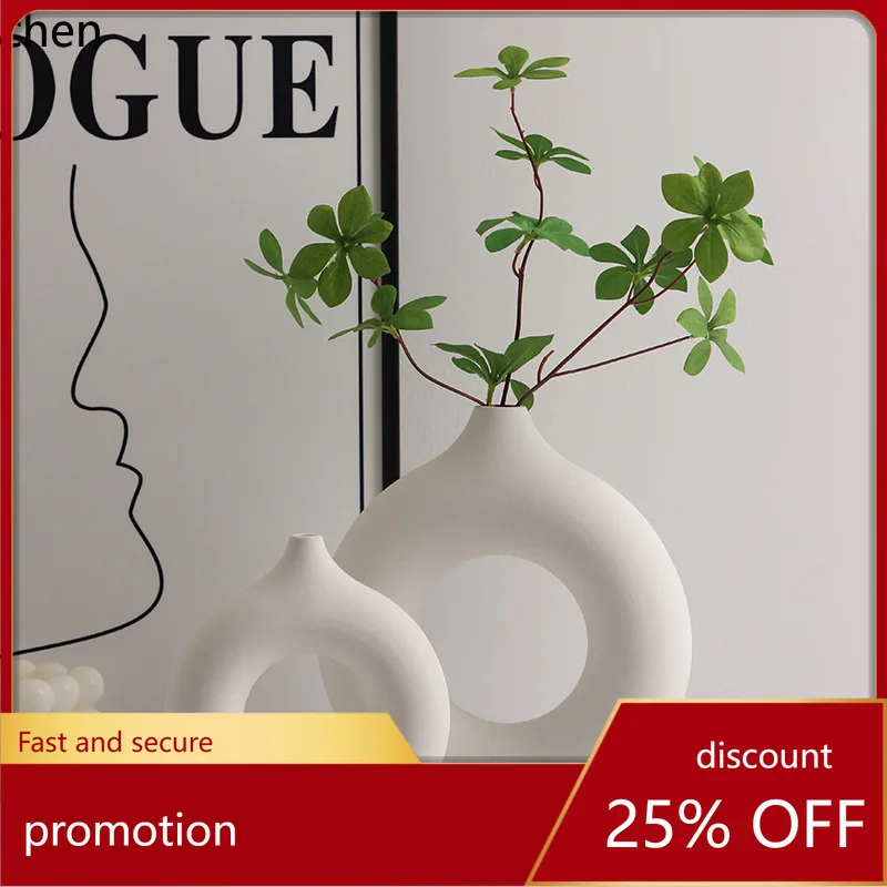 

CZ Vintage Black and White Wabi-Sabi Style Matte Round Ceramic Vase Home Living Room Decorative Ornament