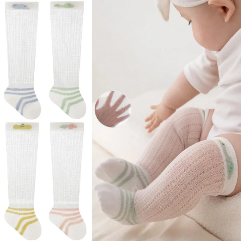 

1 Pair Newborns Spring Summer Thin High Tube Socks Soft Cotton Elastic Cartoon Baby Knee High Socks For 0-3 Years Old Baby