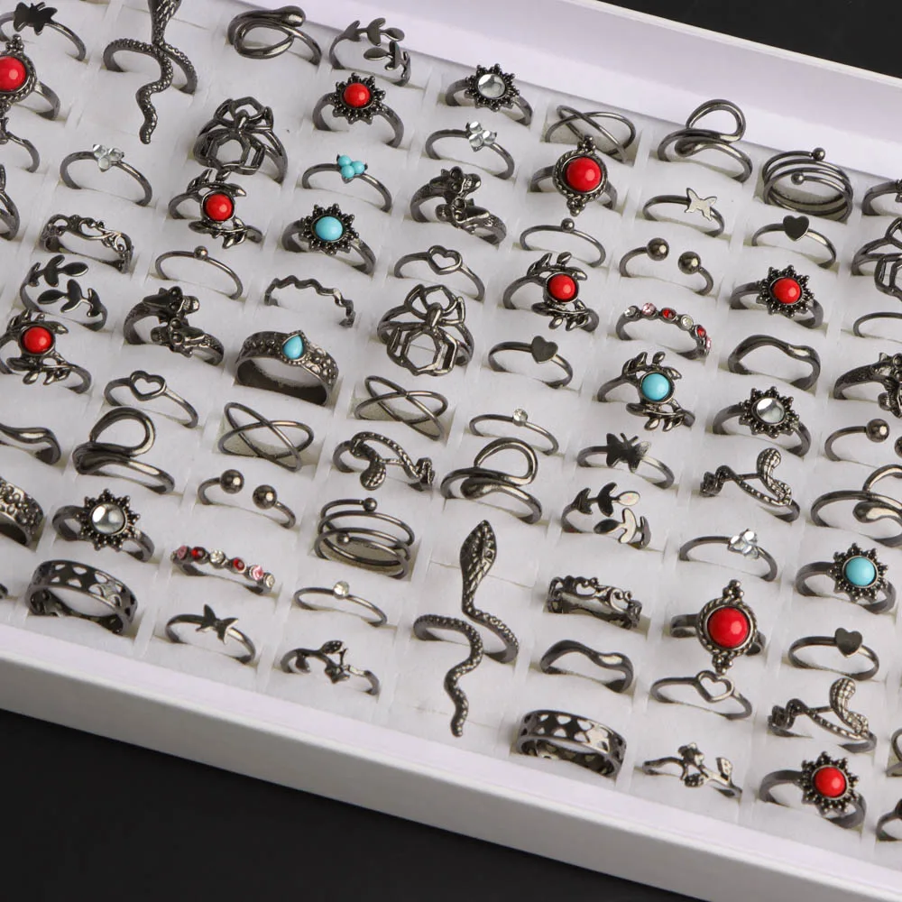 20/30/50 قطعة/الوحدة موضة خمر الشرير فراشة الأفعى متعدد الألوان الحجر الطبيعي خواتم للنساء الرجال القوطية مجوهرات الحفلات هدايا #2