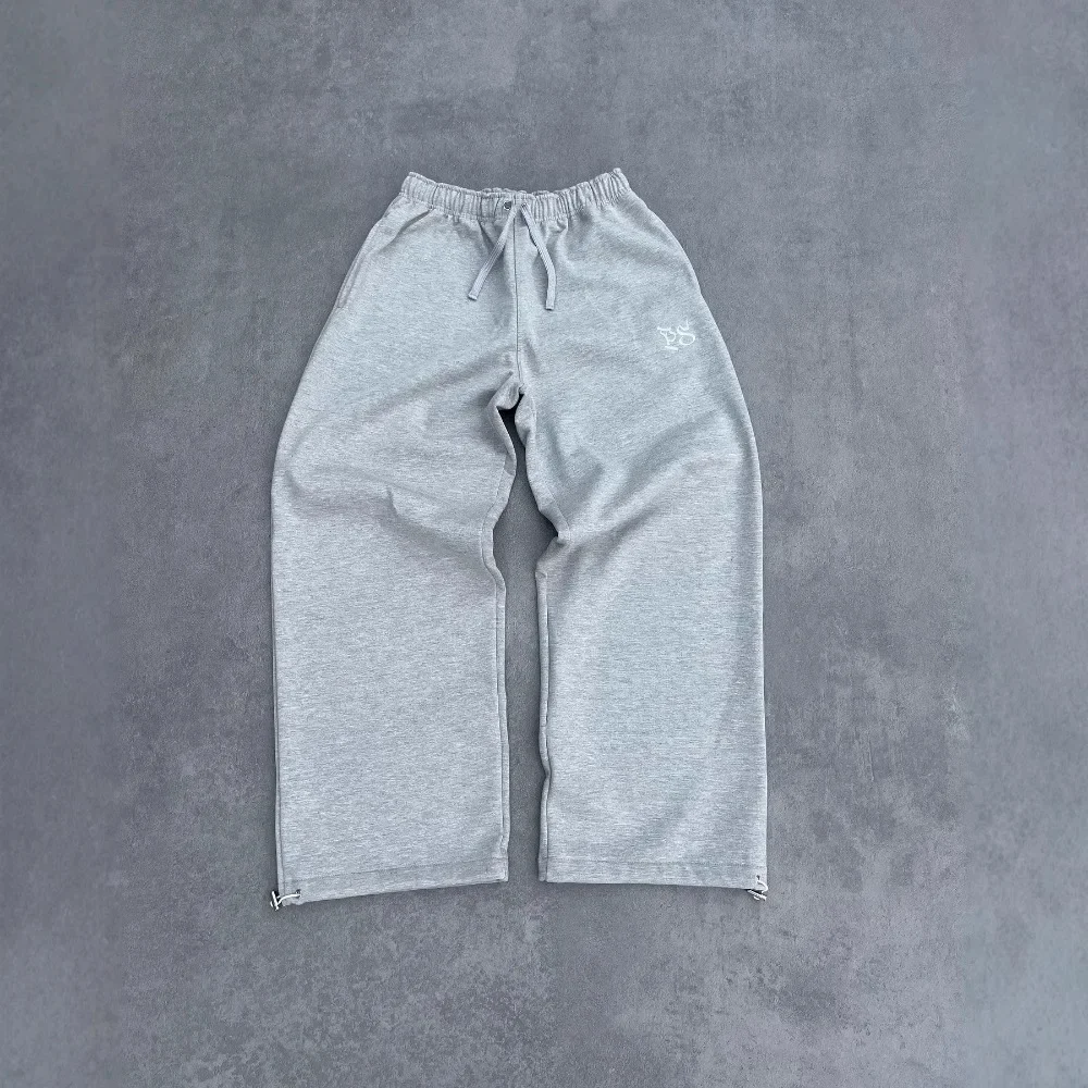 

Cross-border trendy brand loose embroidery gray sweatpants men's and women's casual American retro fashion versatile sweatpants