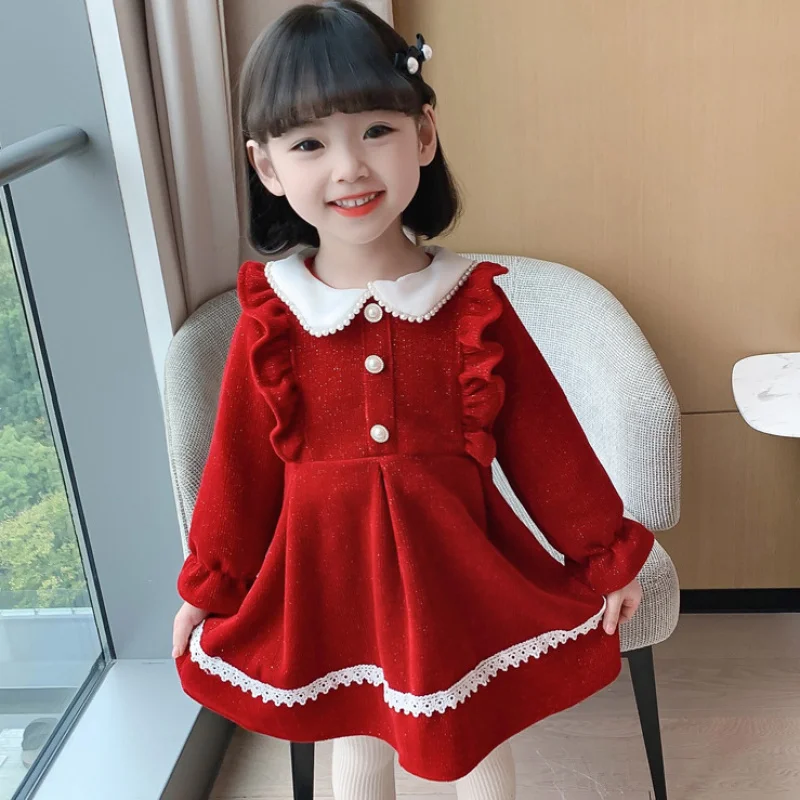 

Children's Autumn Winter Dress Girl Princess Dress Stylish Baby Girl Dress Cute Doll Collar