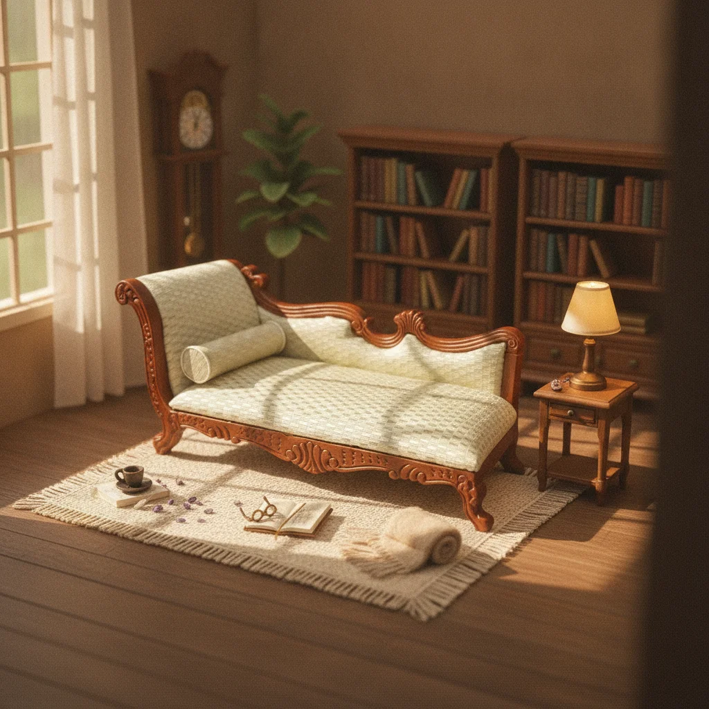 Miniature Chaise Lounge Vintage Style Chaise Longue Miniature Couch with Pillow Ornate Furniture Detailed for Hobbyists