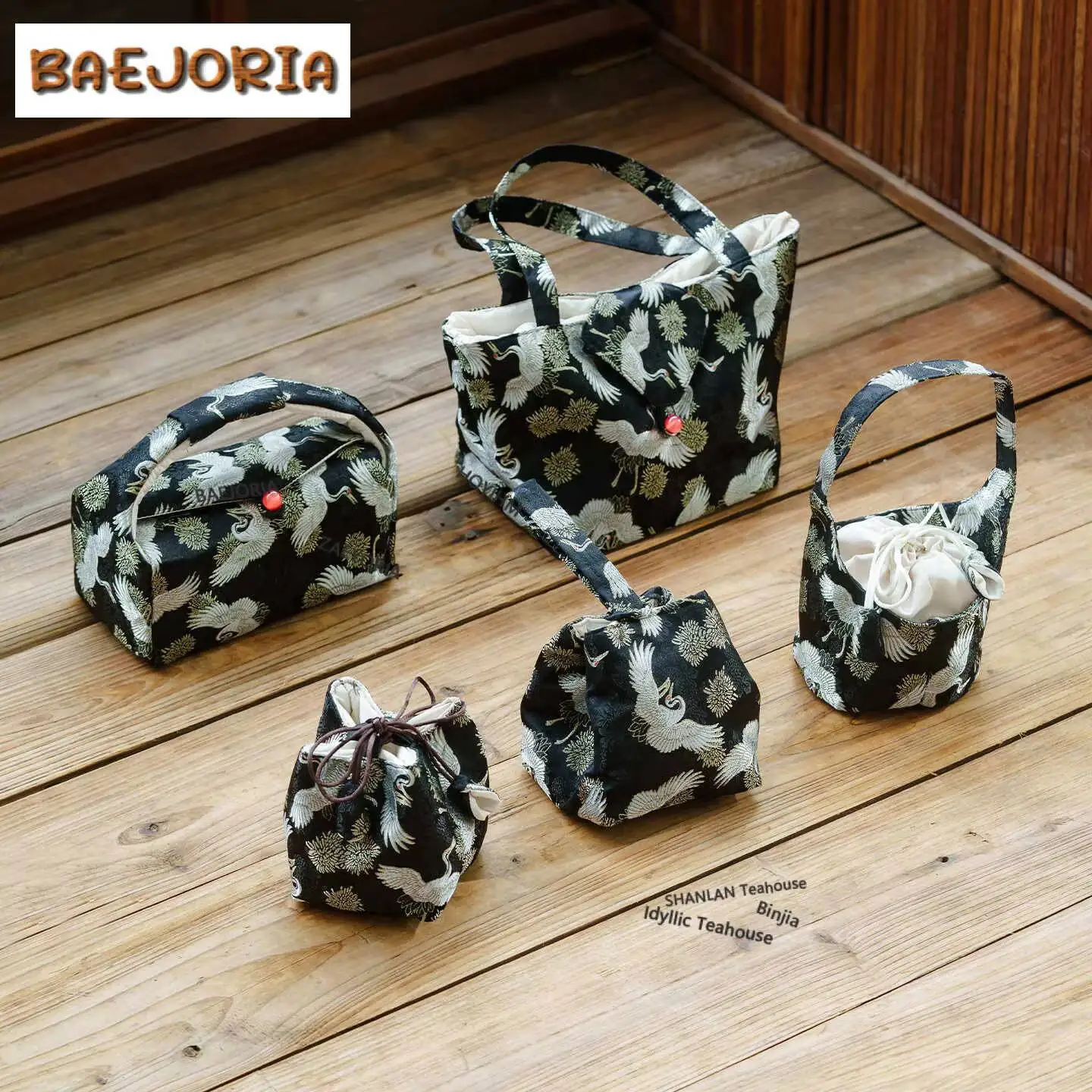 Brocade Embroidered Pine Crane Tea Cozies Luxury Tea Cozy For Teapot Hand Bag Travel Tea Set Bag Chinese Tea Set Accessories