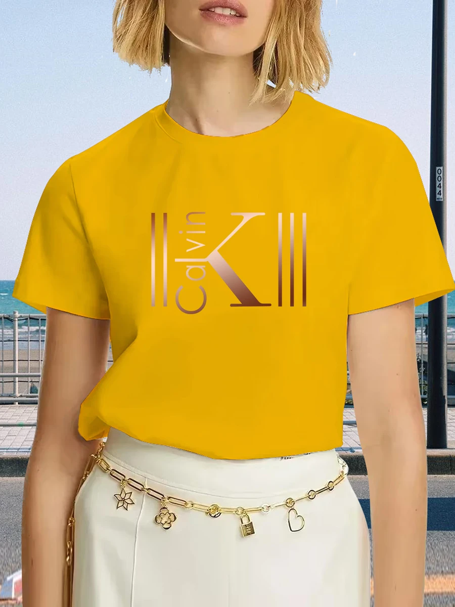 المرأة 100 القطن كالفين الجرافيك تي شيرت مطبوع الترفيه موضة قصيرة الأكمام القطن تي شيرت الصيف العلامة التجارية الشارع الشهير