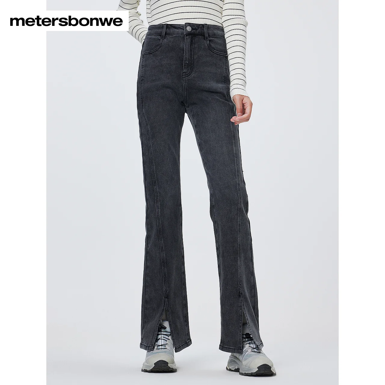 

Metersbonwe-Women's Jeans High Waisted Skinny Bootcut Jeans Fashion Split Bottom Winter