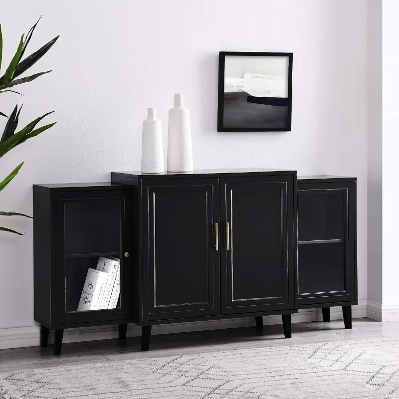 Tiered Modern-Sideboard-Buffet Stand for Storage, 62, Black