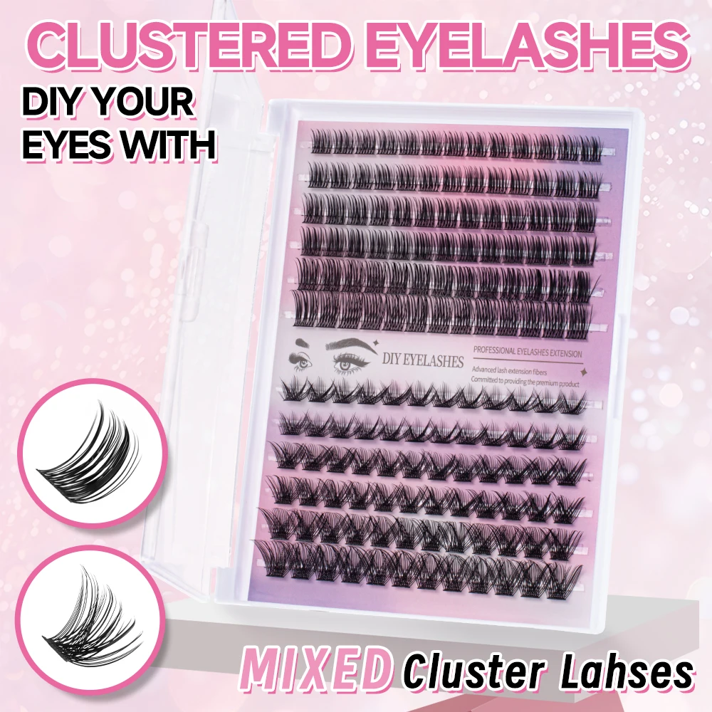 Kit estensione ciglia fai-da-te, cluster C-Warp 150 pezzi steli sottili, pennello mascara super fisso incollaggio e colla per ciglia sigillata e pinzette