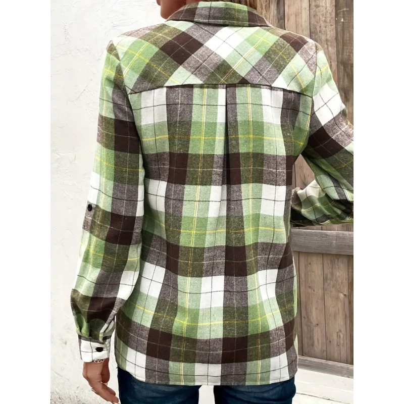 Plus Size Women's Plaid Long Sleeve Blouse